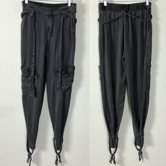 Young Fabulous & Broke Ankle Tie Subversive Cargo Joggers Black Grey Silky Small - Picture 1 of 10